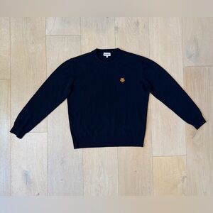 Kenzo Navy Wool Crewneck Sweater with Gold Logo